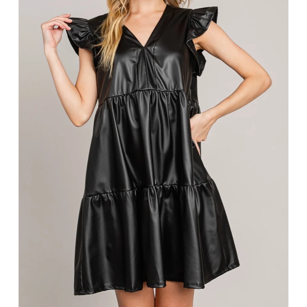 NWT Faux Leather Dress with Pockets - Picture 2 of 5